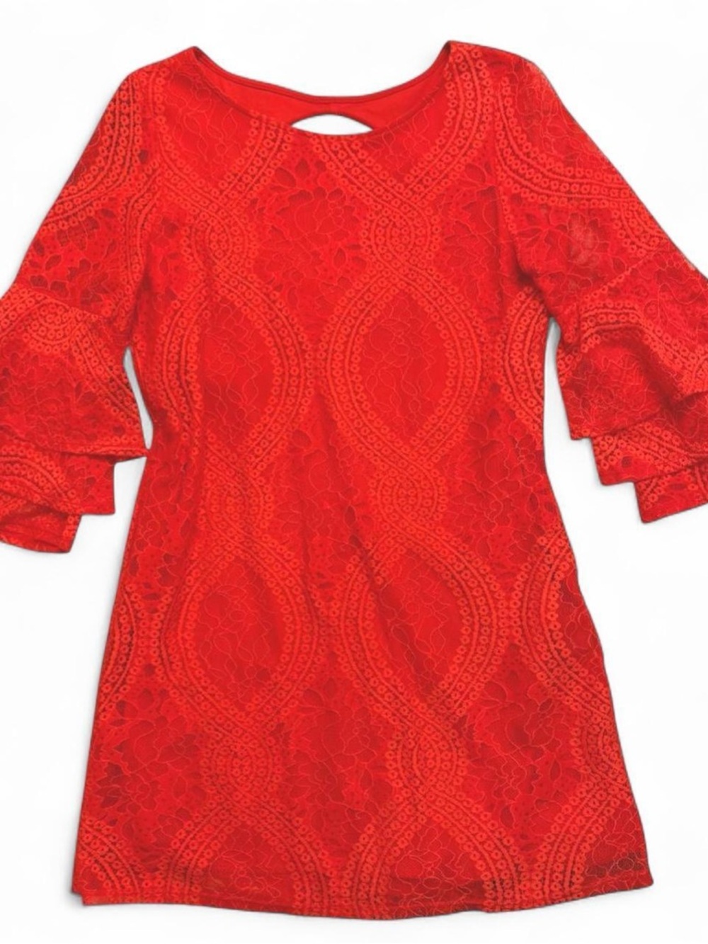 Francesca’s Red Lace Bell Sleeve Shift Mini Dress Size Small